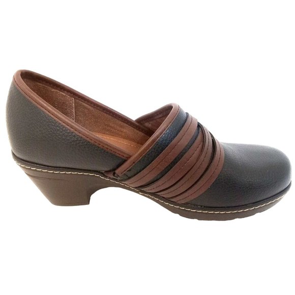 Thom McAn Shoes - Thom McAn Shoes Womens Sz 8 M Navy Blue Slip On Clog Loafers Leather Heel Casual